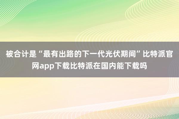 被合计是“最有出路的下一代光伏期间”比特派官网app下载比特派在国内能下载吗